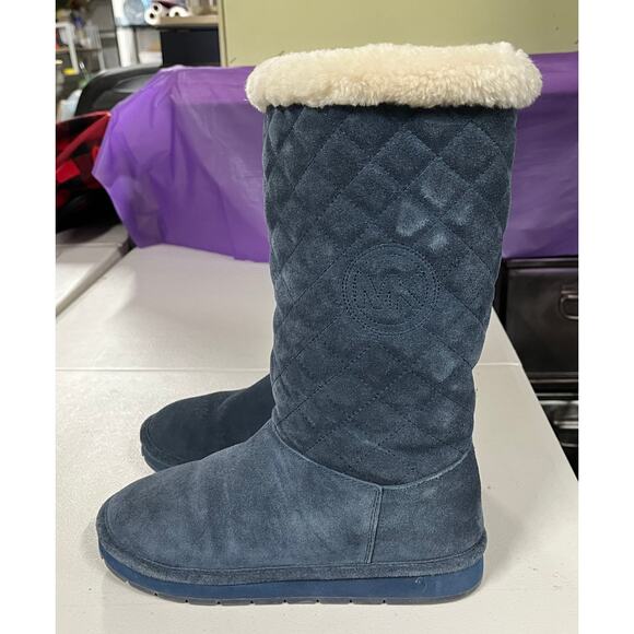 Michael Kors Sandy Quilted Suede Winter Boots Navy Women's Size 8 - Picture 2 of 10